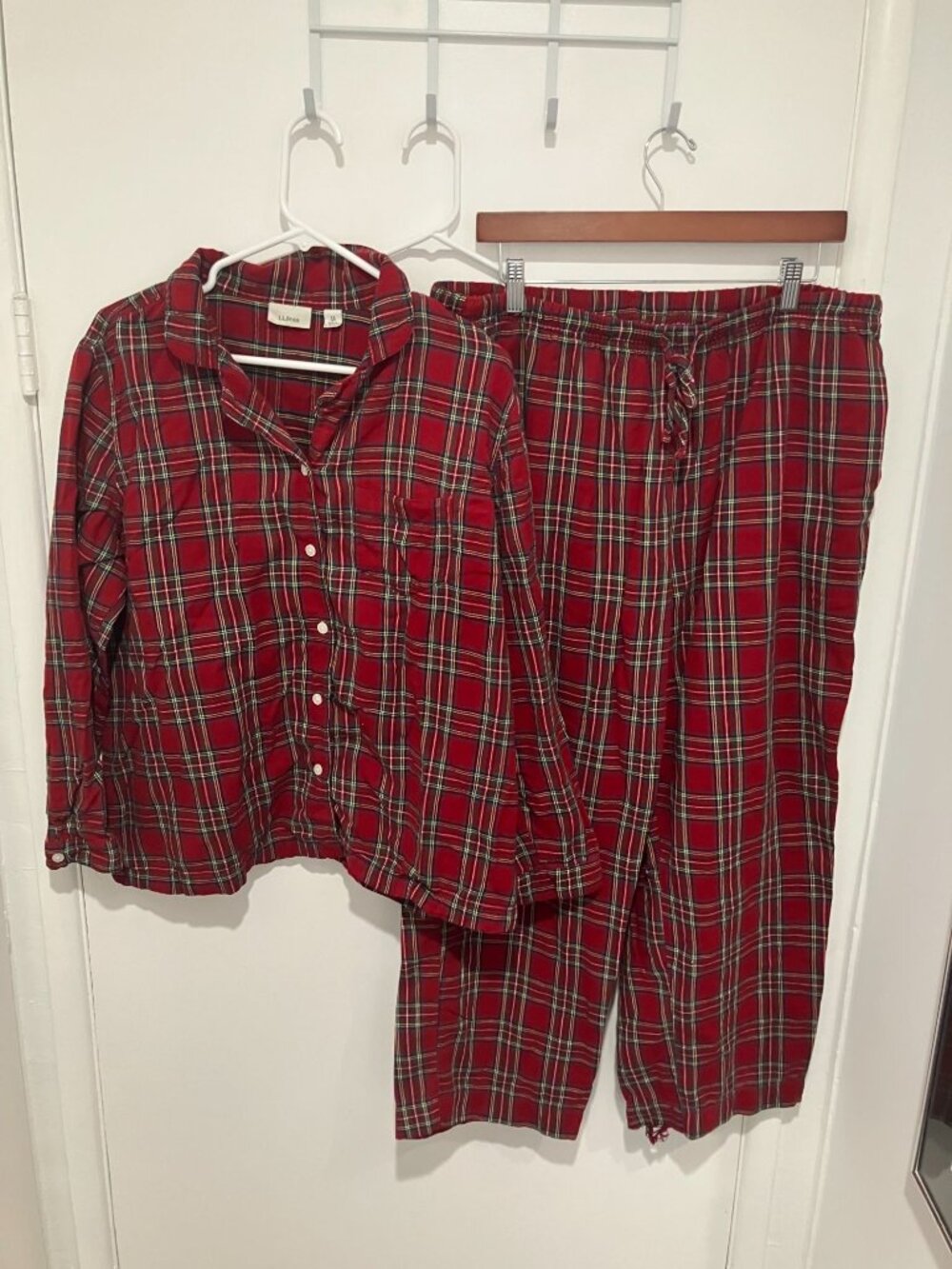 L.L. Bean Men's Plaid Flannel Pajama 2-Piece Set, Red Multi, Size XL
